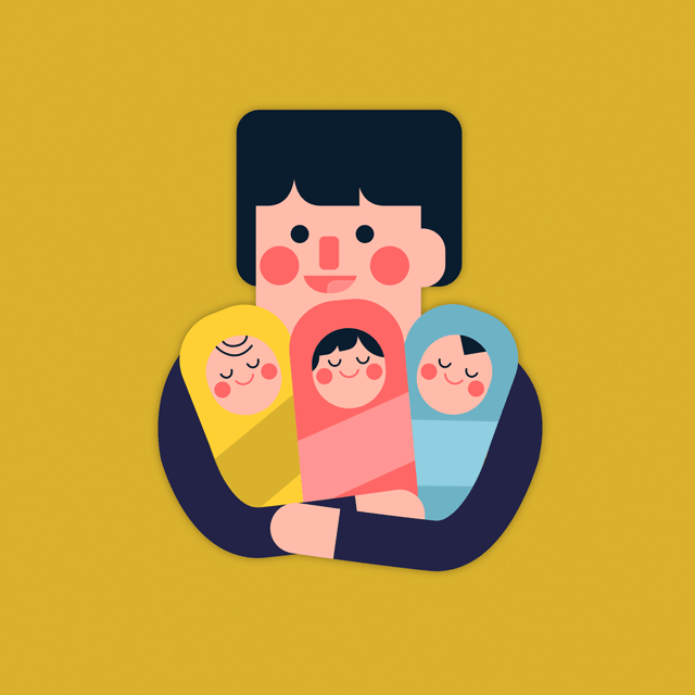 japanese woman holding three babies
