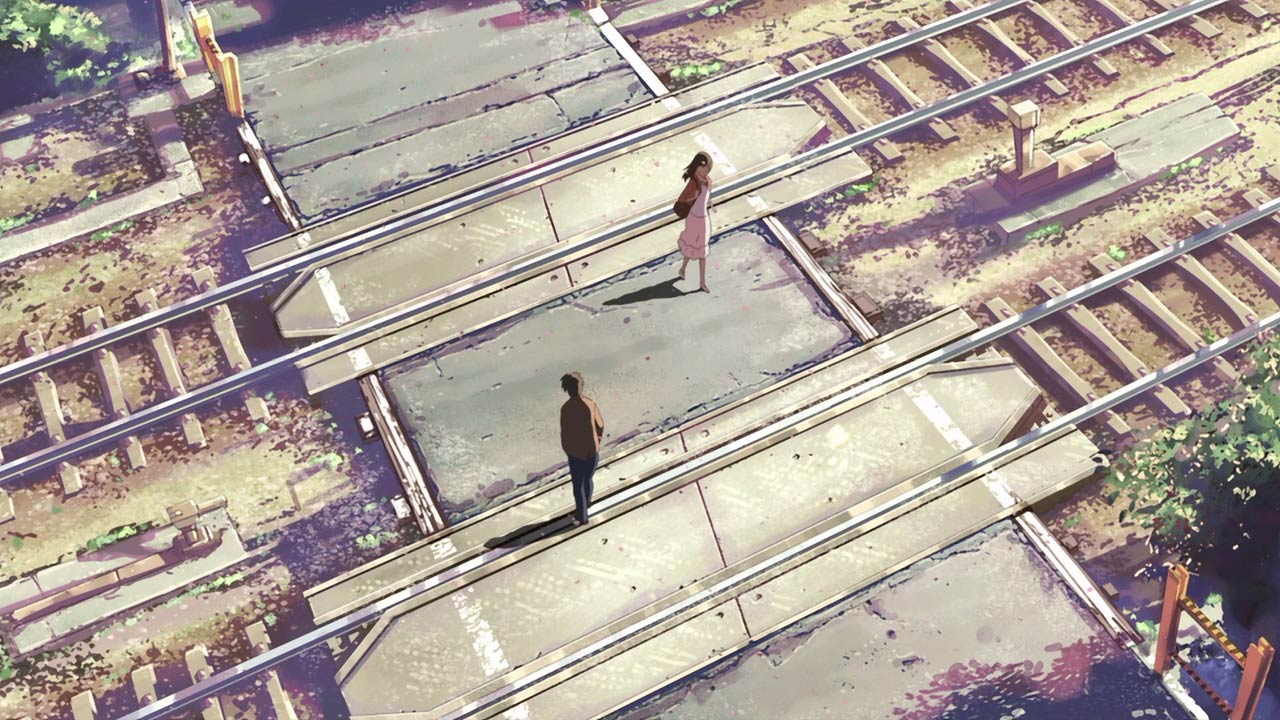 anime background of train tracks in japan