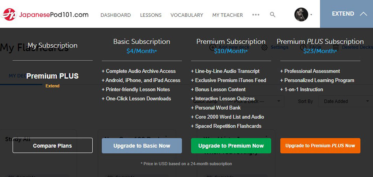 screenshot of the subscription plans with basic, premium, and premium plus options