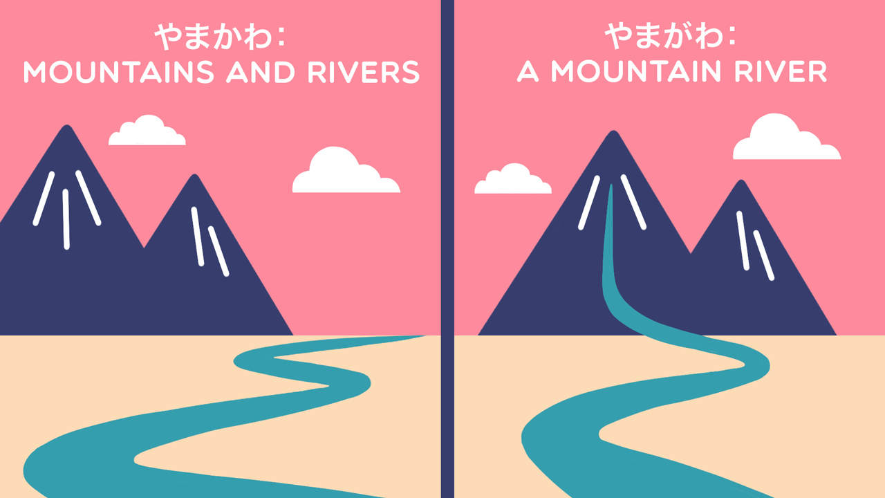 two images of mountains and rivers