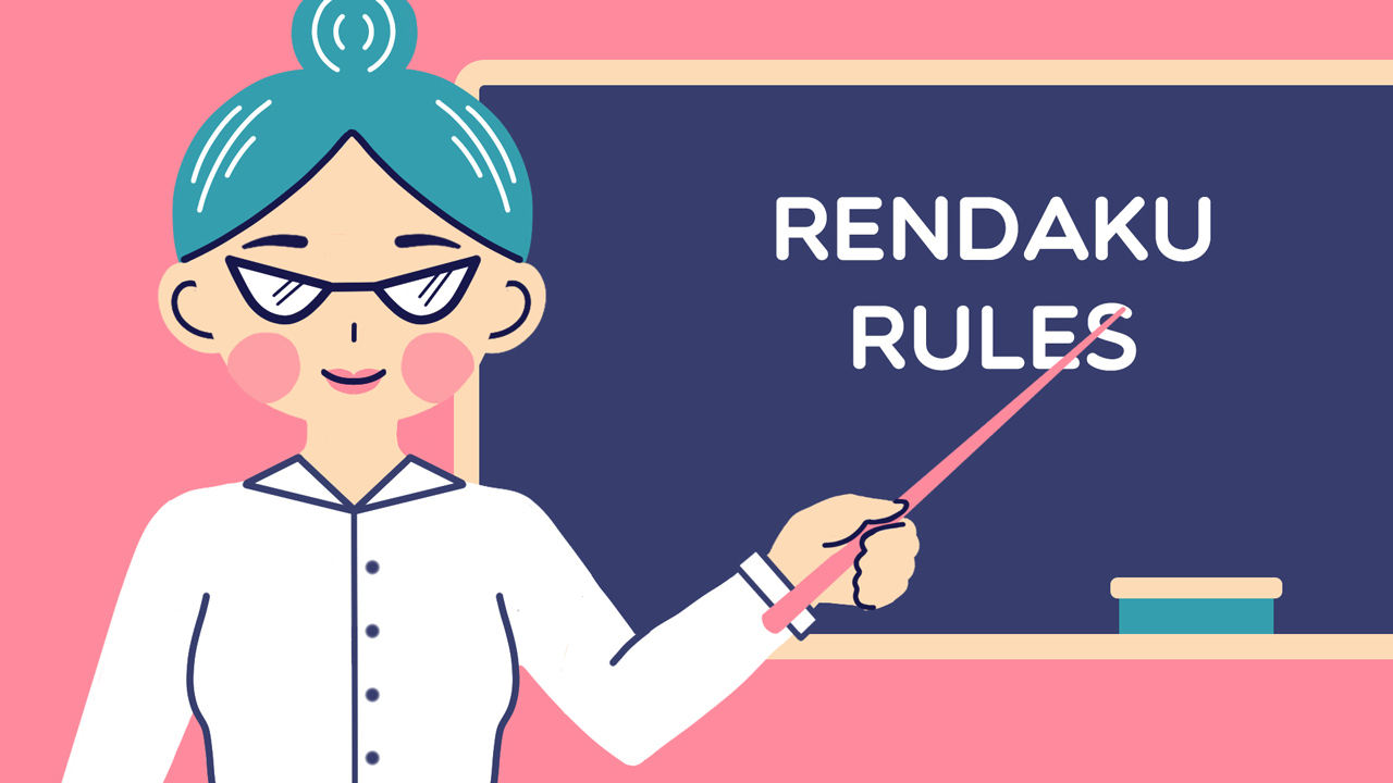 teacher pointing at chalkboard with words rendaku rules