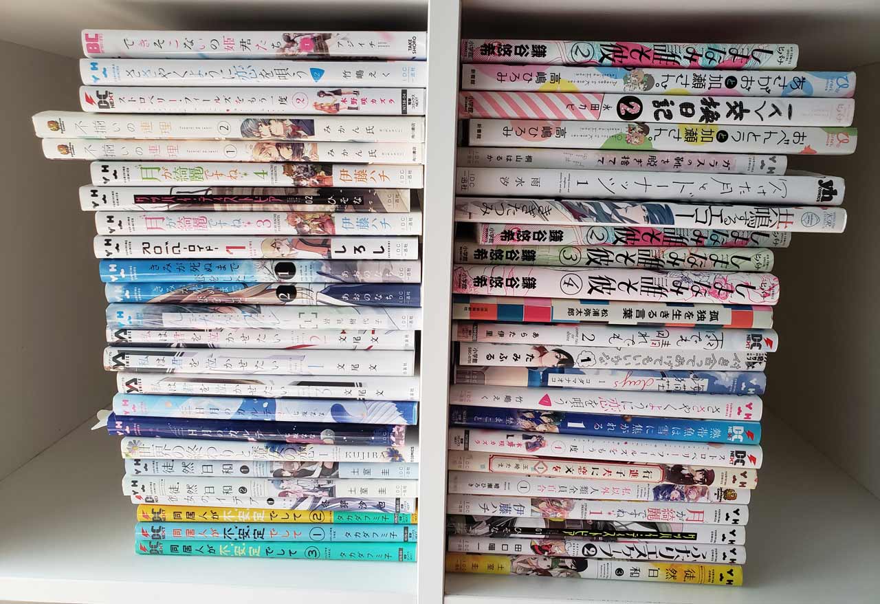 photo of the author's collection of yuri manga
